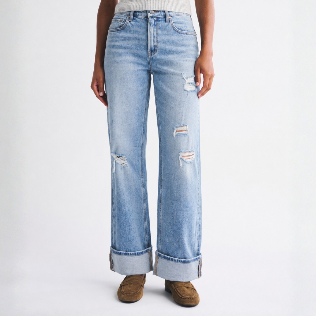 Aileeah Mid Rise Distressed Cuffed Jeans