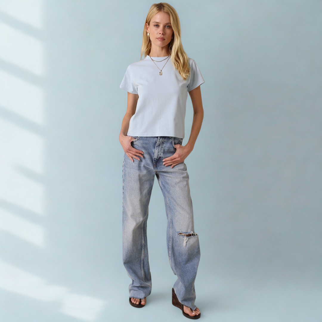 Olivia Cotton Crew Tee: Blue Haze