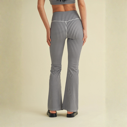 Layla Crossover Yoga Pants: Black Gingham