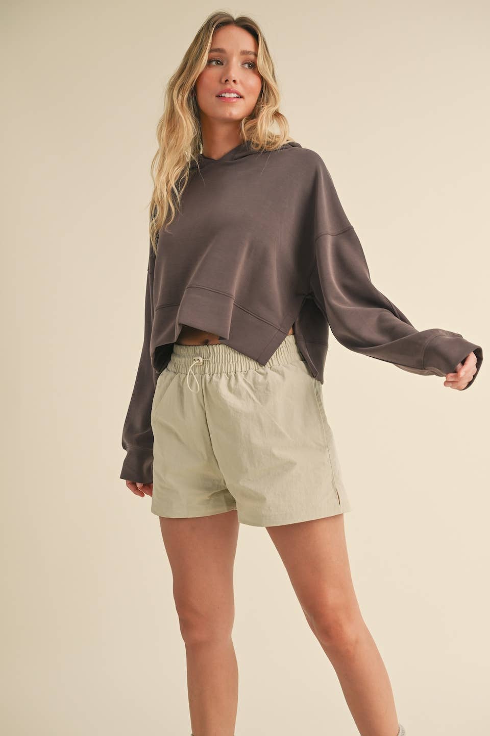 Felicity Super Soft Oversized Crop Hoodie: Chocolate