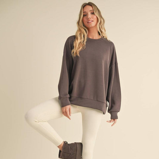 Zuri Super Soft Oversized Crew: Chocolate