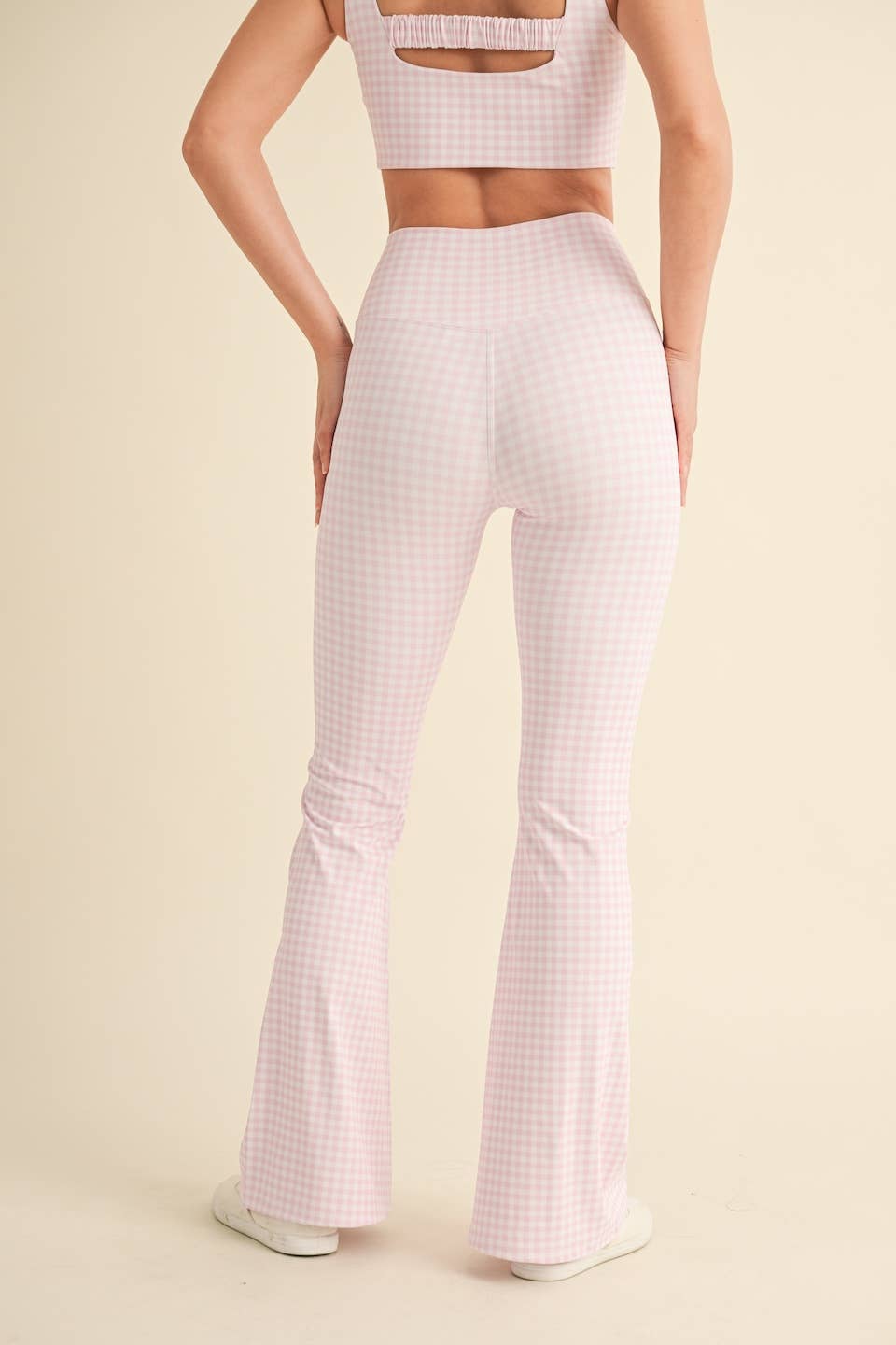 Layla Crossover Yoga Pants: Pink Gingham