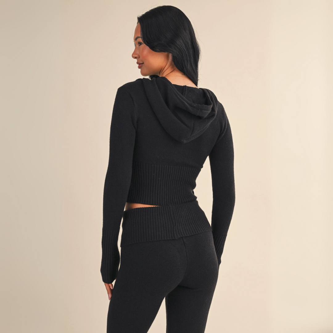 Stella Knit Zip Up: Black