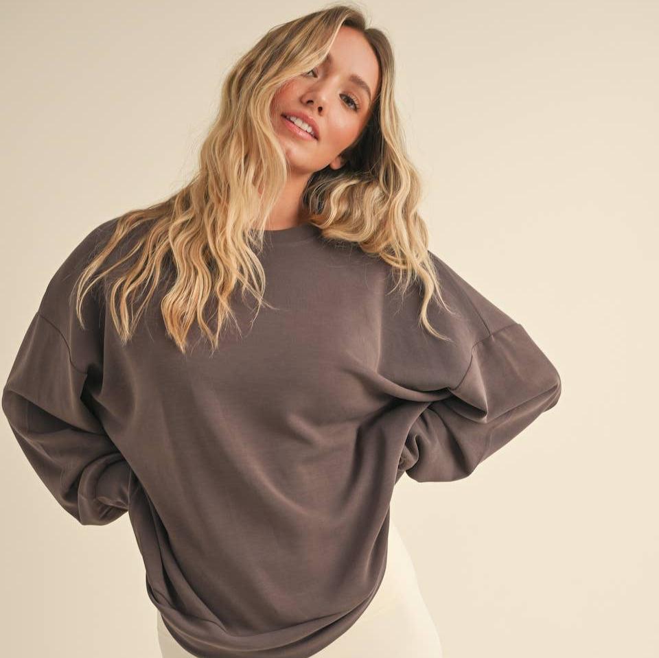 Zuri Super Soft Oversized Crew: Chocolate