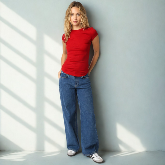 The Camille Fitted Tee: Scarlet