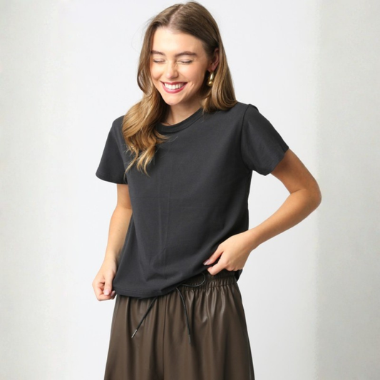 Olivia Cotton Crew Tee: Midnight