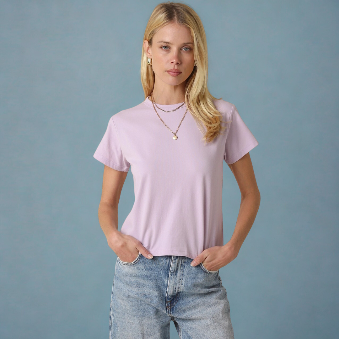 Olivia Cotton Crew Tee: Soft Lilac