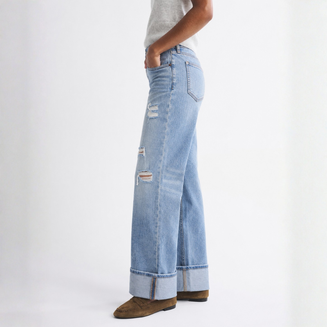 Mid Rise Distressed Cuffed Jeans
