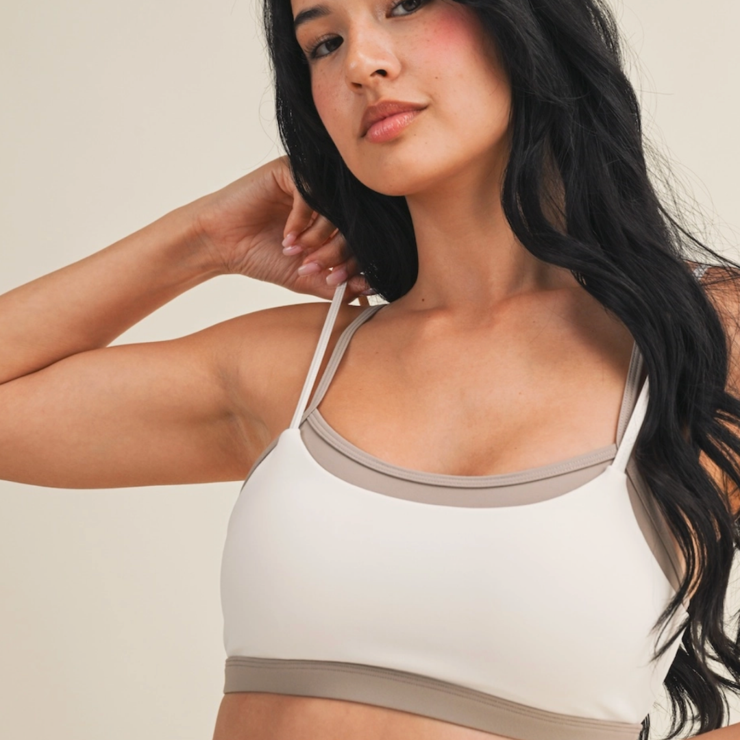Stacy Layered Sports Bra: Cream