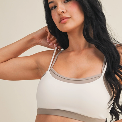 Stacy Layered Sports Bra: Cream