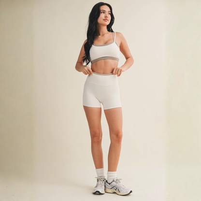 Stacy Layered Sports Bra: Cream