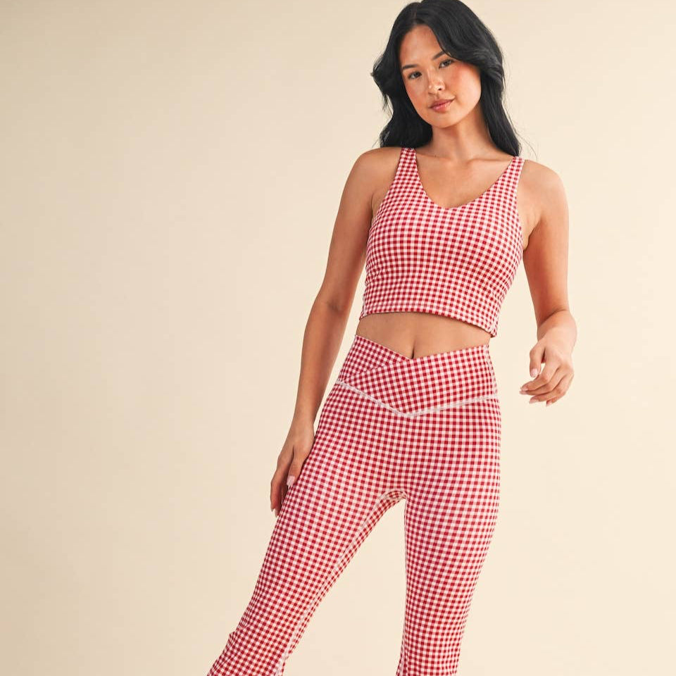 Lucinda Cropped Tank Top: Red Gingham
