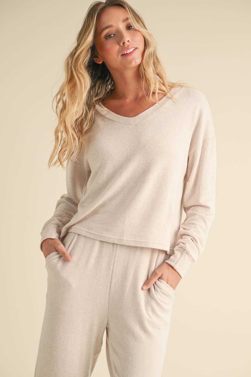 Kelly Long Sleeve Top: Beige