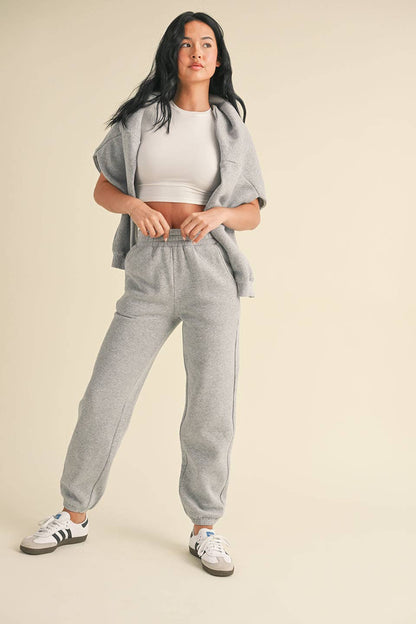 Laura Cozy Fleece Joggers: Heather Grey