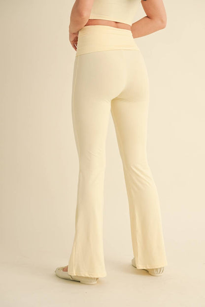 Tessa Soft Knit Foldover Yoga Pants: Lemon