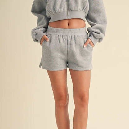 Andrea Cozy Fleece Sweatshort: Heather Grey