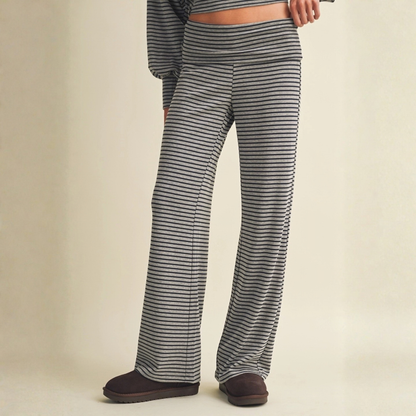 Casey Striped Relaxed Foldover Pants: Heather Navy
