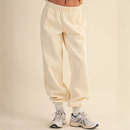 Laura Cozy Fleece Joggers: Cream