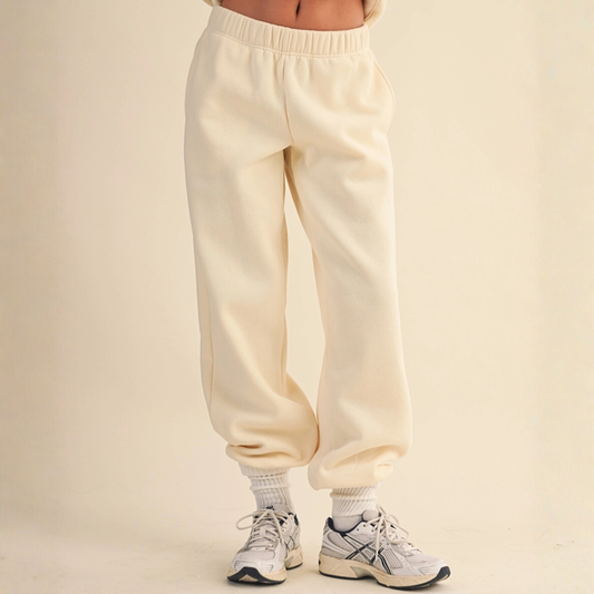 Laura Cozy Fleece Joggers: Cream