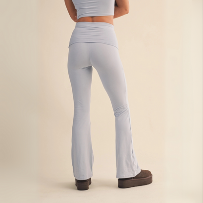 Tessa Soft Knit Foldover Yoga Pants: Powder