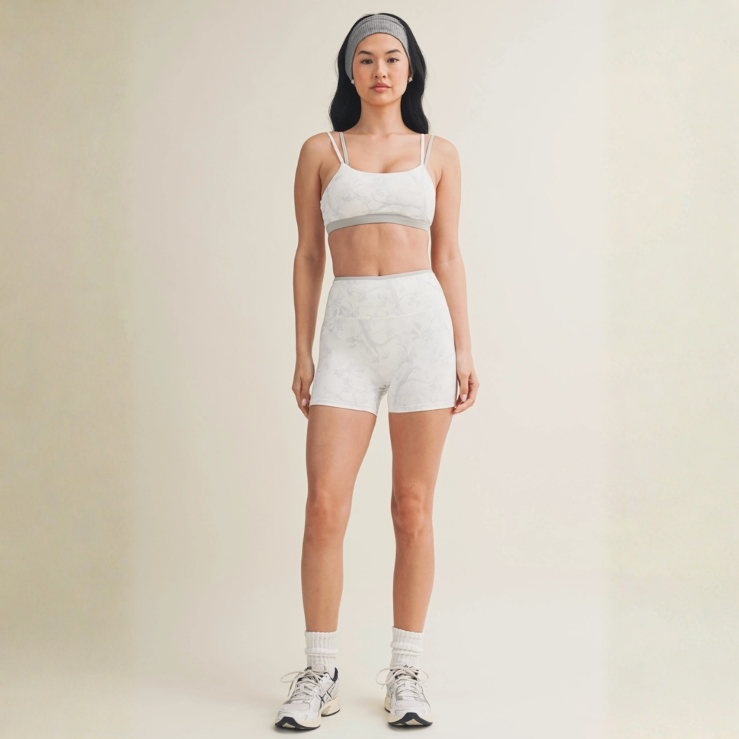 Stacy Layered Sports Bra: Grey Camo