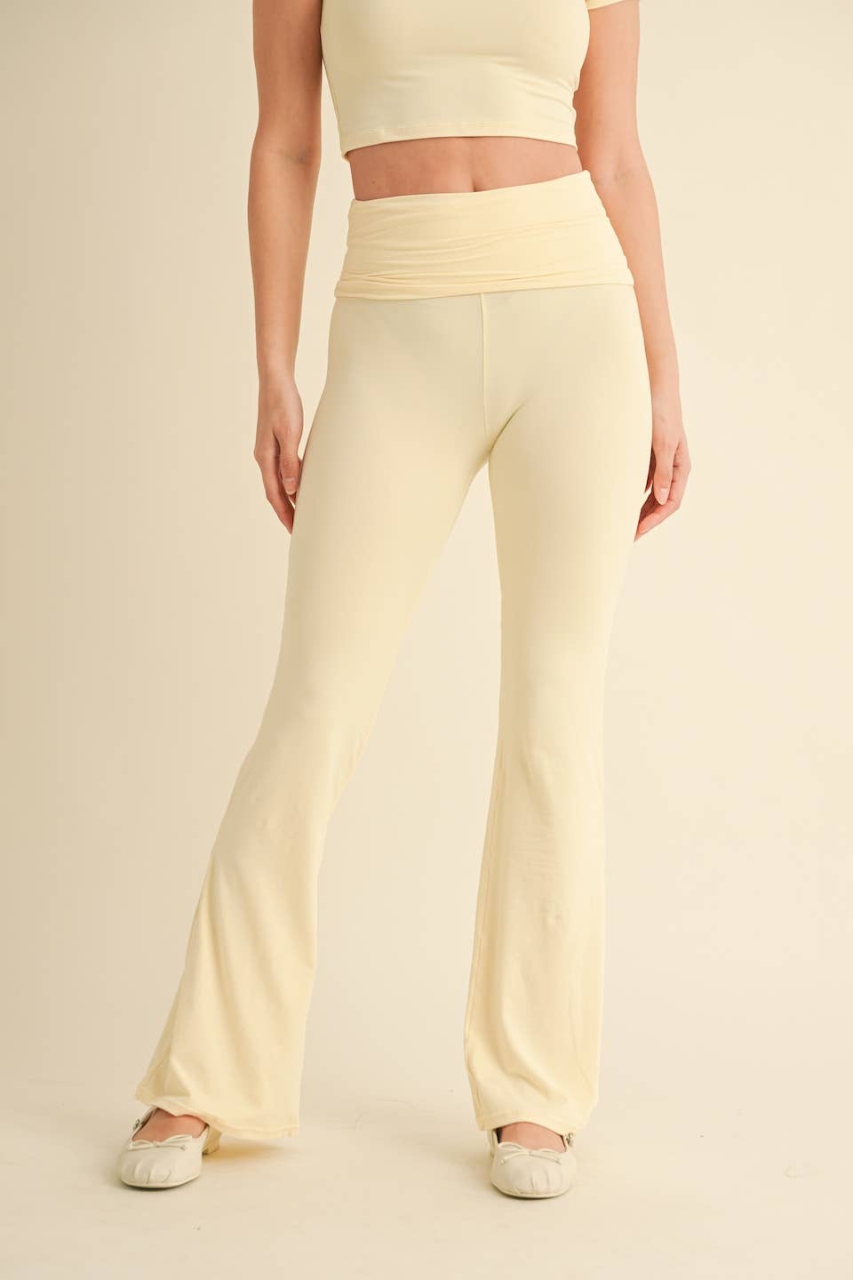 Tessa Soft Knit Foldover Yoga Pants: Lemon