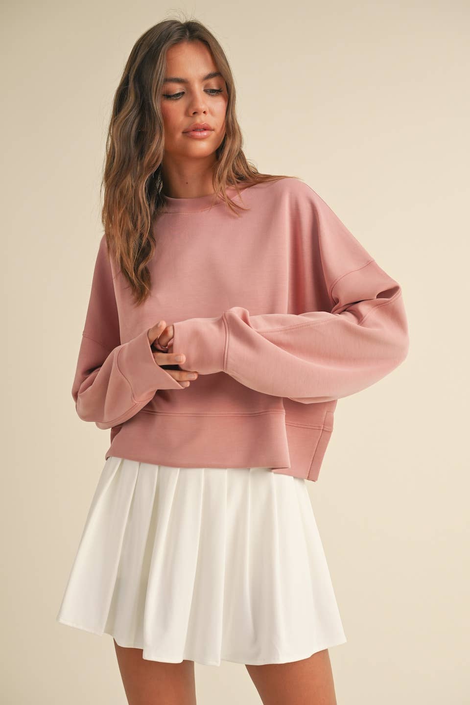 Emmy Super Soft Oversized Crop Crew: Rose