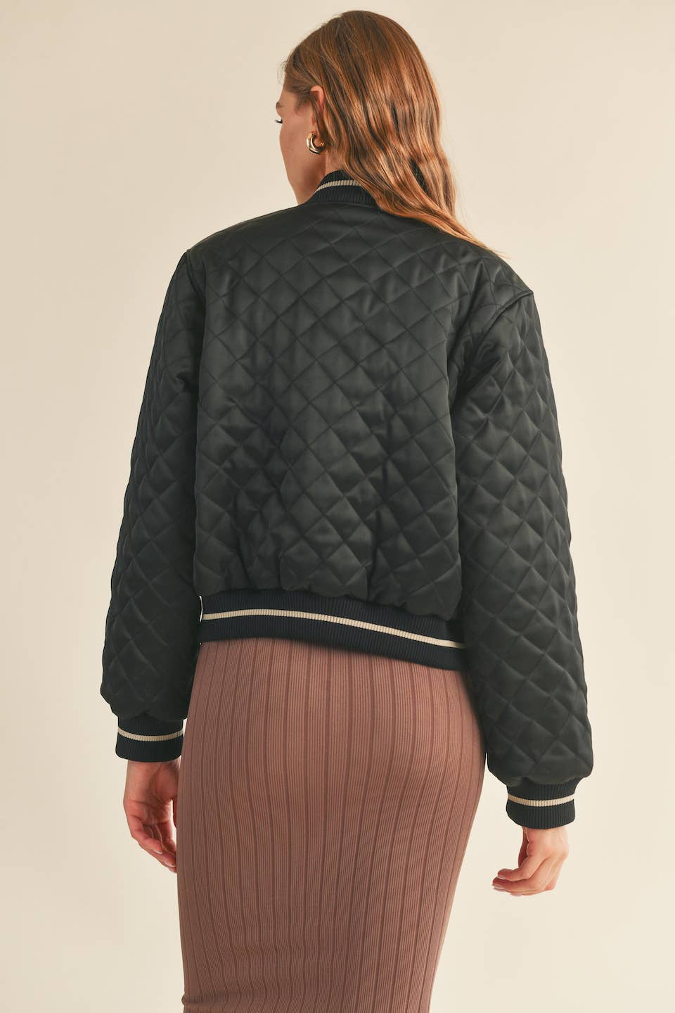 Harper Black Quilted Bomber Jacket: Black