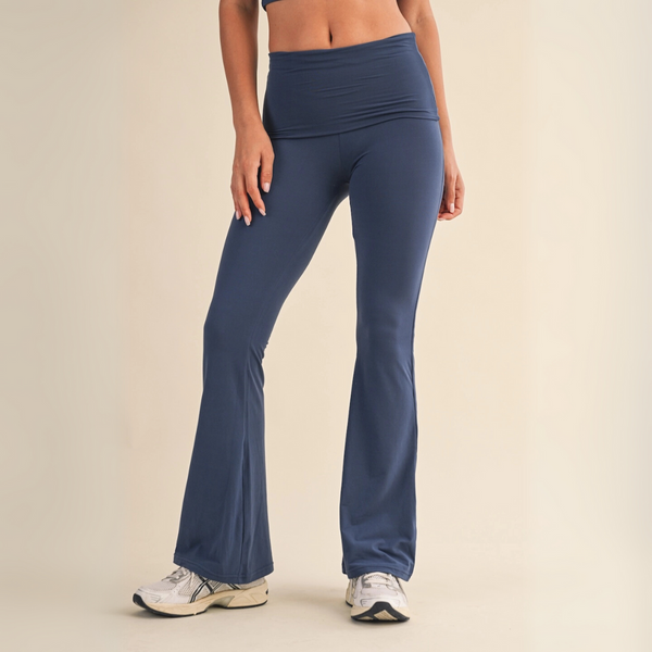 yoga dress pants Tessa Soft Knit Foldover Yoga Pants: Navy – Lilac Blonde