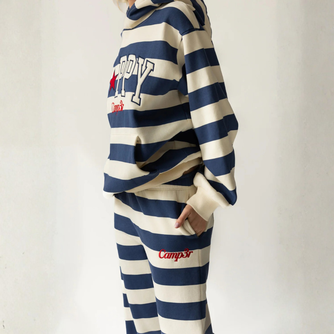 Happy Camp3r - Indigo Stripe Happy Sweatpants