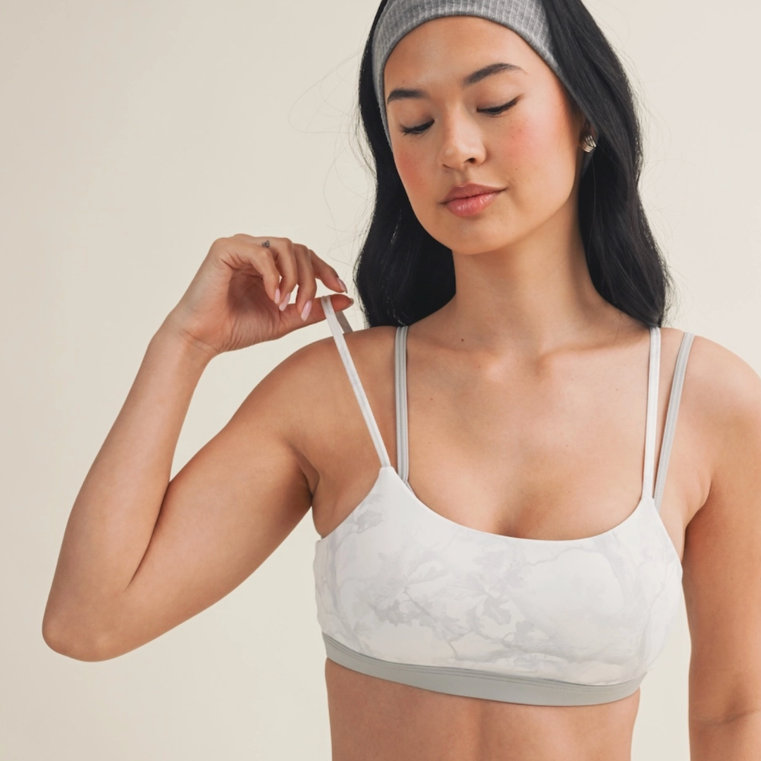 Stacy Layered Sports Bra: Grey Camo