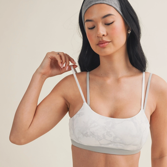 Stacy Layered Sports Bra: Grey Camo
