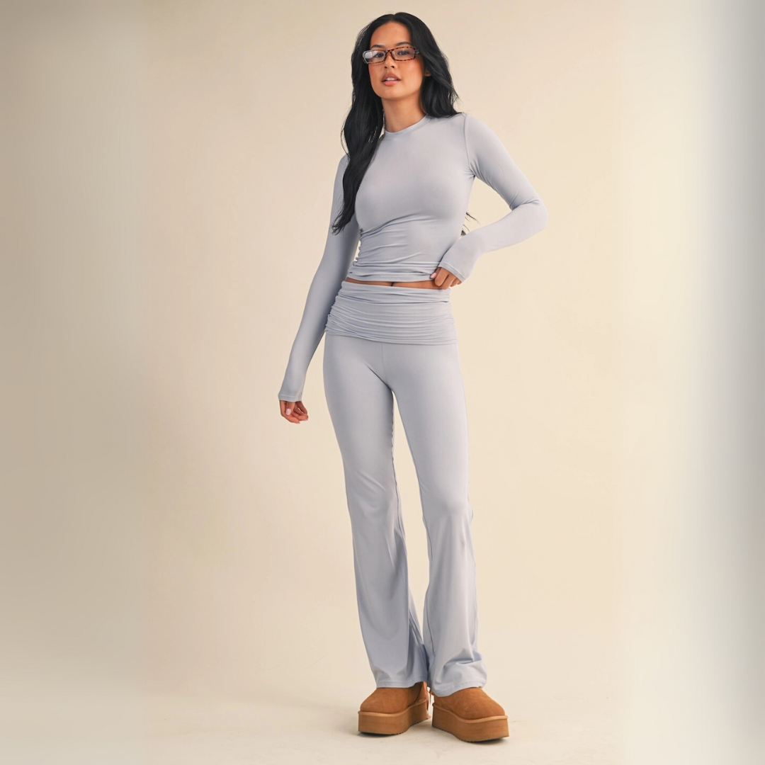 Cecilia Soft Knit Jersey Long Sleeve Tee: Powder