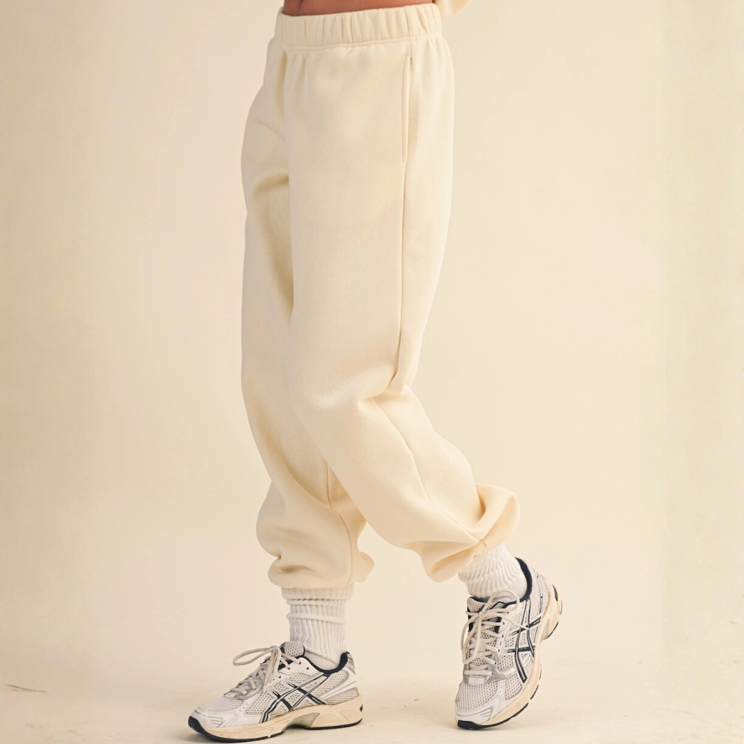 Laura Cozy Fleece Joggers: Cream