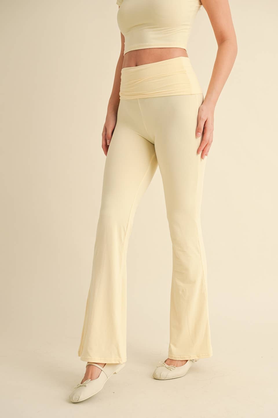 Tessa Soft Knit Foldover Yoga Pants: Lemon