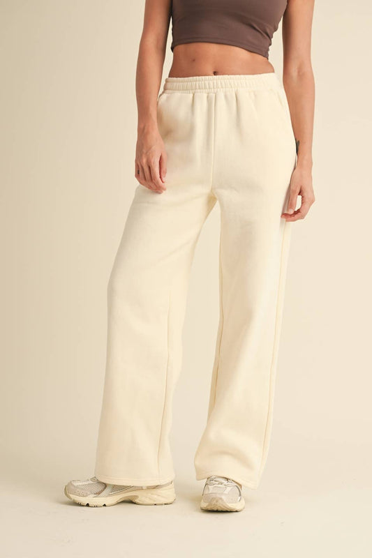 Laura Cozy Fleece Wide Leg Sweats: Cream