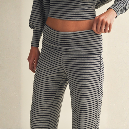 Casey Striped Relaxed Foldover Pants: Heather Navy
