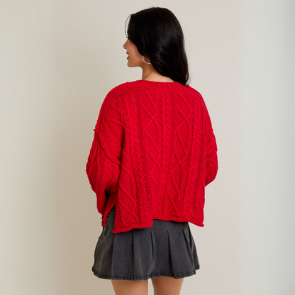 Ruby Cable Knit Sweater: Red