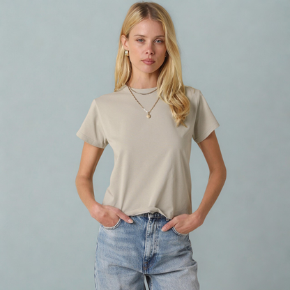 Olivia Cotton Crew Tee: Oatstone