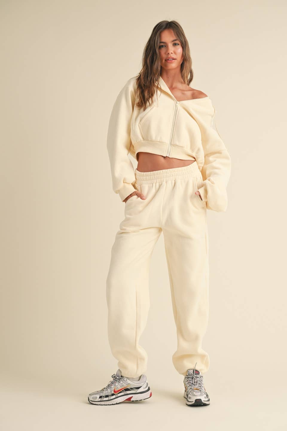 Safina Cozy Fleece Crop Zip-Up: Cream