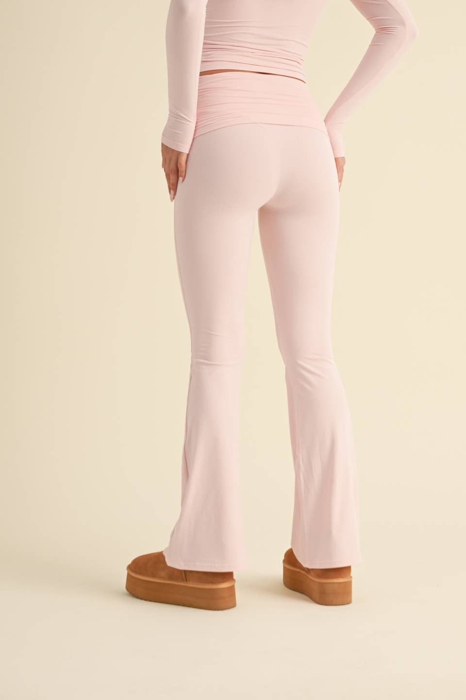 Tessa Soft Knit Foldover Yoga Pants: Baby Pink