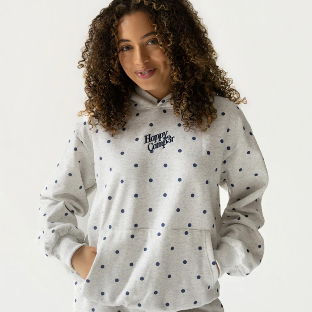 Happy Camp3r - Heather Grey Polka Dot Appliqué Hoodie