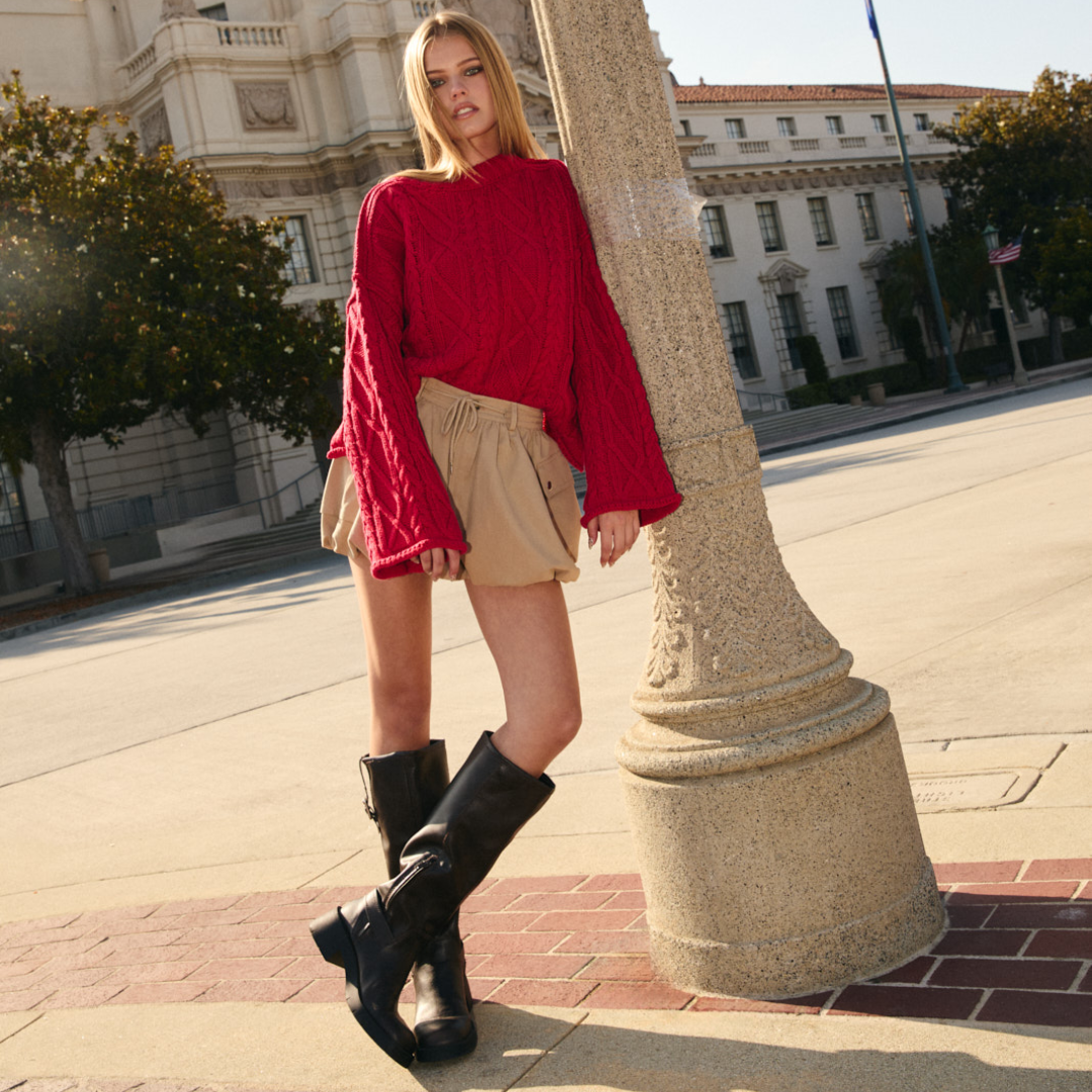 Ruby Cable Knit Sweater: Red