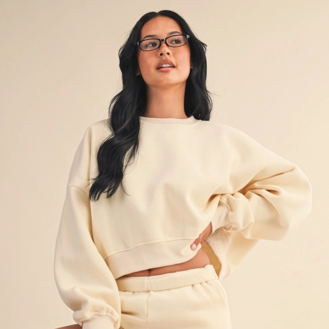 Erin Cozy Fleece Crew: Cream