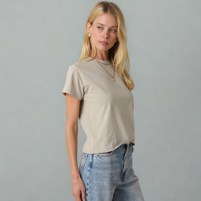 Olivia Cotton Crew Tee: Oatstone
