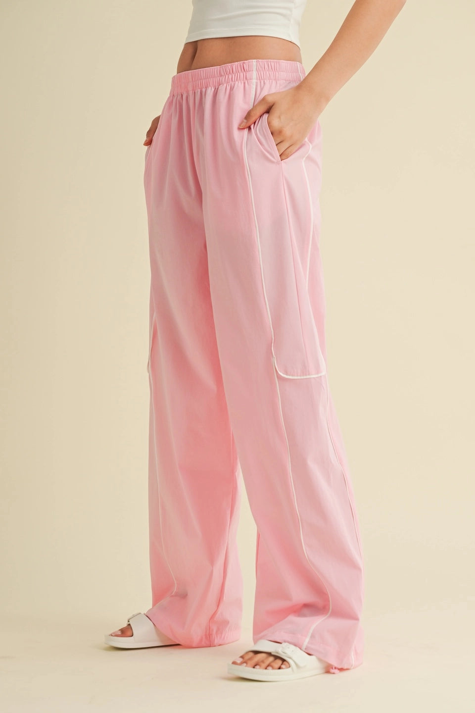 Channing Nylon Track Pants: Baby Pink