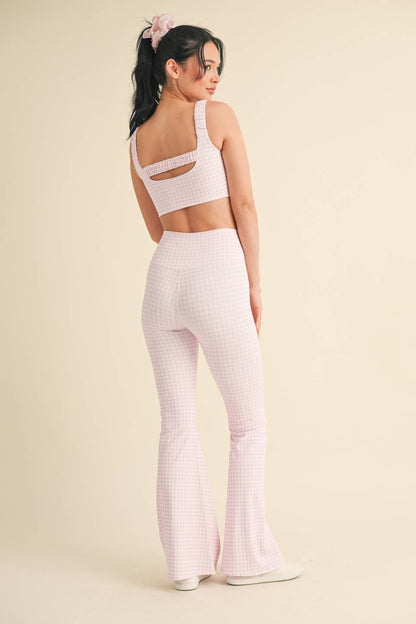 Layla Crossover Yoga Pants: Pink Gingham