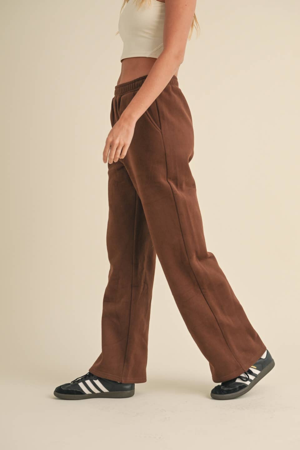 Laura Cozy Fleece Wide Leg Sweats: Chocolate