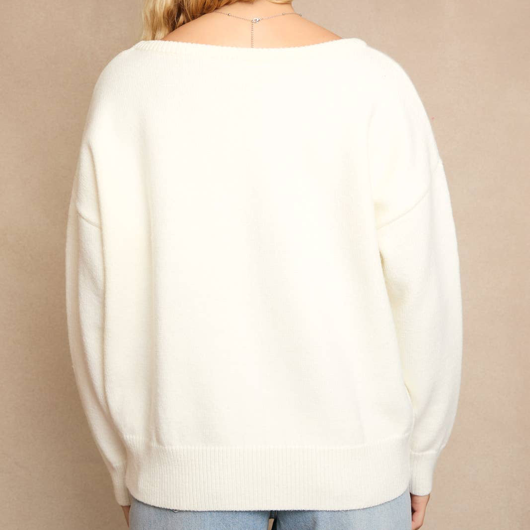Daisy Puppy Knit Sweater: Ivory