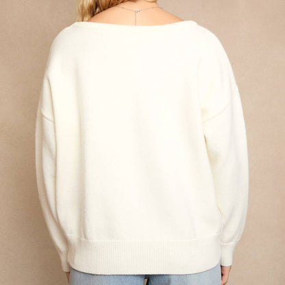 Daisy Puppy Knit Sweater: Ivory